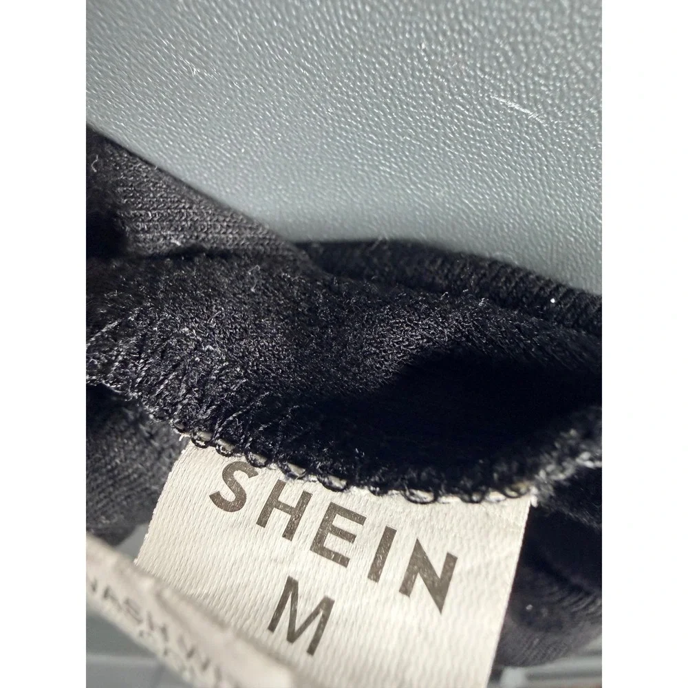 SHEIN Womens Black Cropped Cami Tank Top Double Strap Square Neck Medium